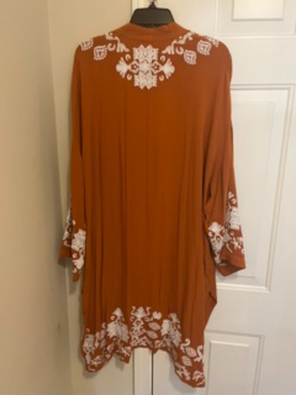 Chico's Rust Orange Embroidered Open-Front Kimono Jacket - Picture 2 of 3